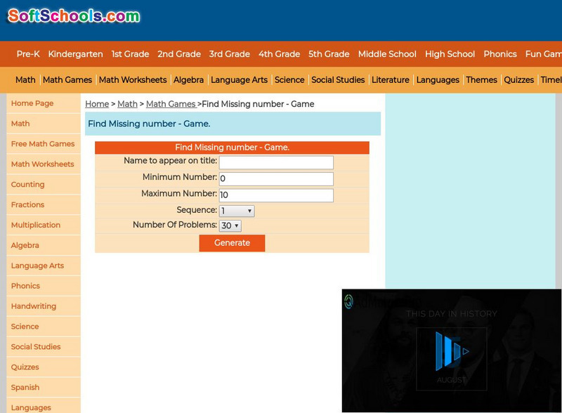 Soft Schools: Find the Missing Number Game Interactive Soft Schools: Find the Missing Number Game Interactive