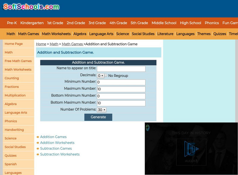Soft Schools: Addition and Subtraction Game Interactive Soft Schools: Addition and Subtraction Game Interactive