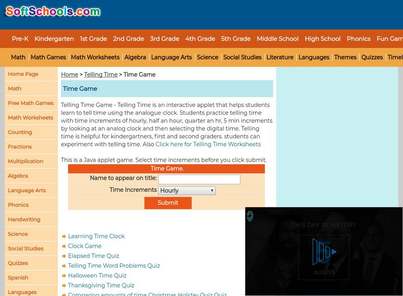 Soft Schools: Telling Time Game Interactive
