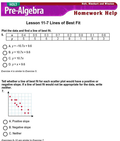 Holt, Rinehart and Winston: Homework Help Independent Practice: Lines of Best Fit eBook Holt, Rinehart and Winston: Homework Help Independent Practice: Lines of Best Fit eBook