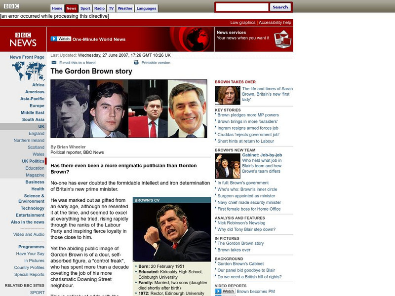 Bbc News: The Gordon Brown Story Handout Bbc News: The Gordon Brown Story Handout