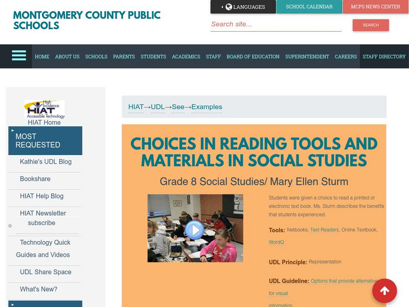 Mcps: Choices in Reading Tools and Materials in Social Studies Professional Doc Mcps: Choices in Reading Tools and Materials in Social Studies Professional Doc