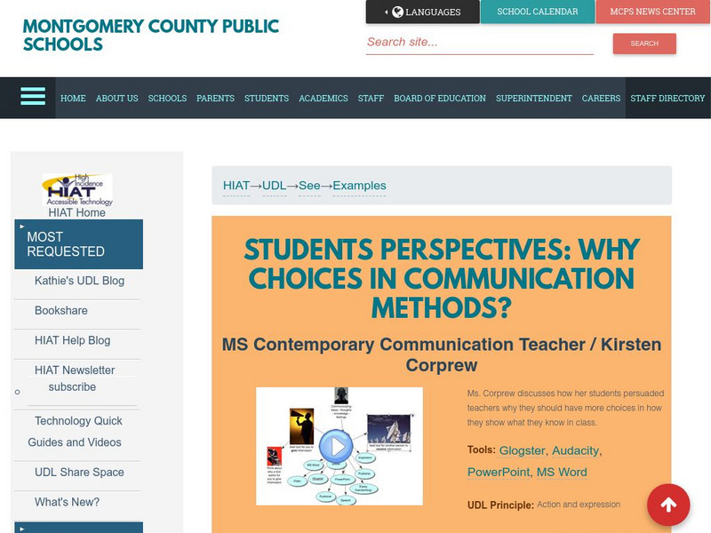 Mcps: Students Perspectives: Why Choices in Communication Methods? Professional Doc Mcps: Students Perspectives: Why Choices in Communication Methods? Professional Doc