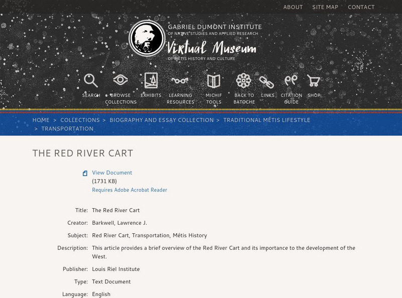 Virtual Museum of Metis History and Culture: The Red River Cart Handout Virtual Museum of Metis History and Culture: The Red River Cart Handout