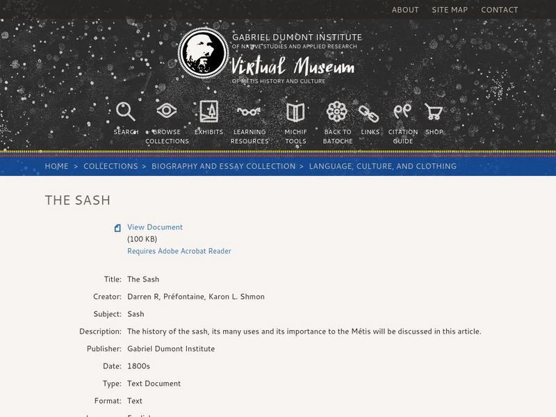 Virtual Museum of Metis History and Culture: The Sash Handout