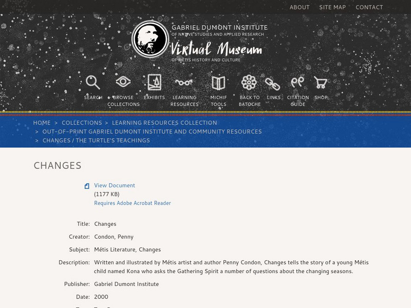 Virtual Museum of Metis History and Culture: Changes Storybook Lesson Plan Virtual Museum of Metis History and Culture: Changes Storybook Lesson Plan