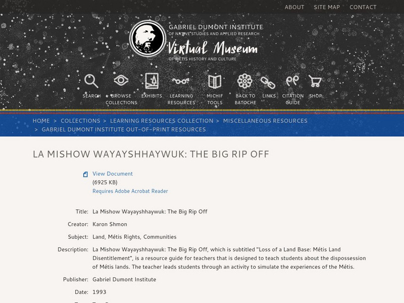 Virtual Mus. Of Metis Hist. And Cult.: La Mishow Wayayshhaywuk: The Big Rip Off Handout