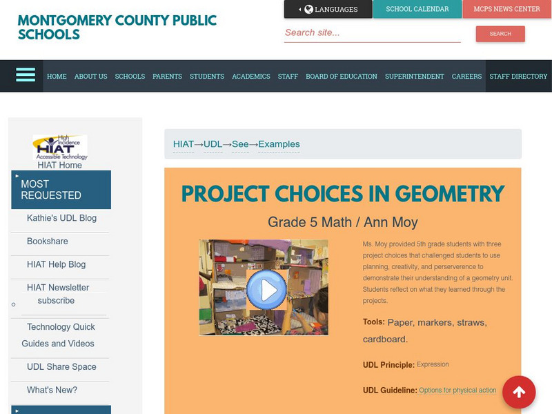 Mcps: Project Choices in Geometry Professional Doc Mcps: Project Choices in Geometry Professional Doc