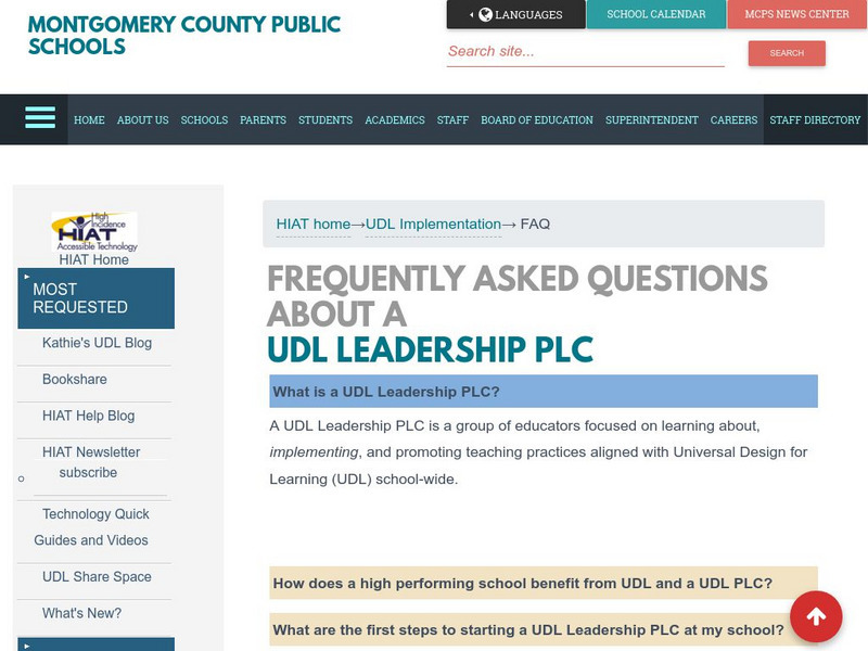 Mcps: Faq About a Udl Leadership Plc Professional Doc Mcps: Faq About a Udl Leadership Plc Professional Doc