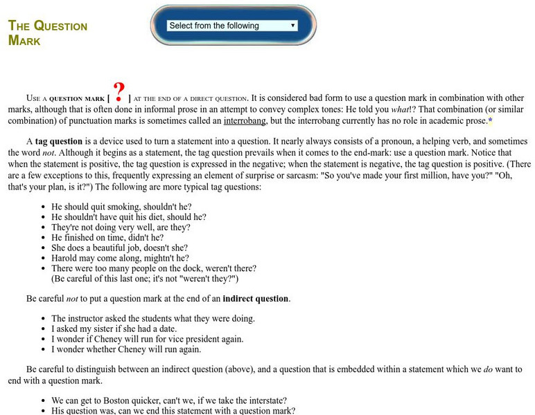 Guide to Grammar and Writing: The Question Mark Handout Guide to Grammar and Writing: The Question Mark Handout