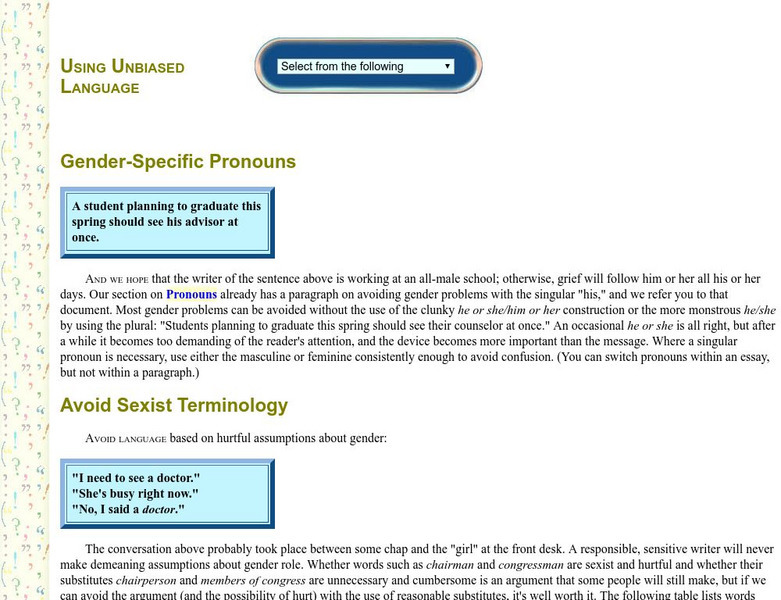Guide to Grammar and Writing: Using Unbiased Language Handout
