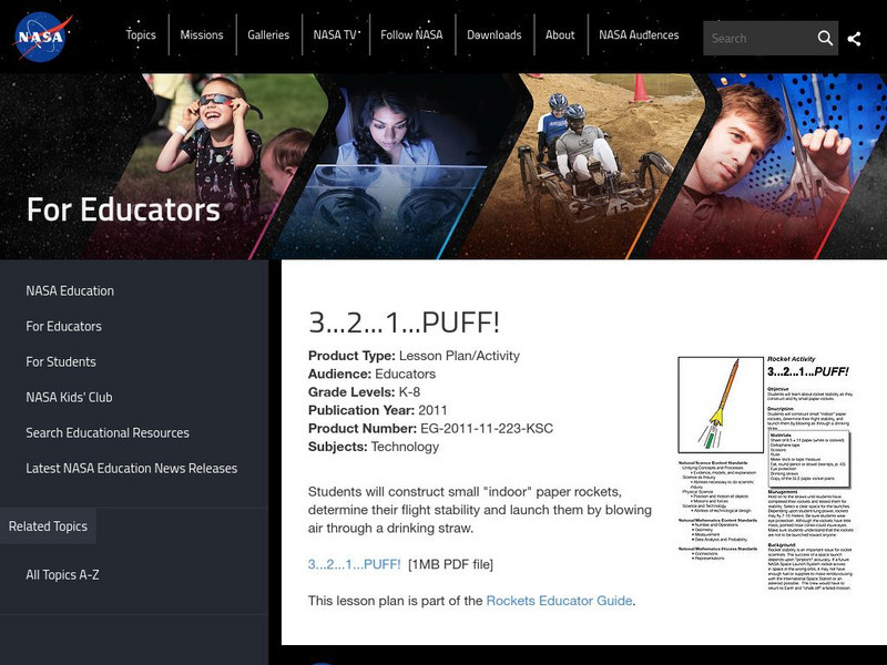 Nasa: Rockets Educator Guide: 3, 2, 1, Puff! Lesson Plan Nasa: Rockets Educator Guide: 3, 2, 1, Puff! Lesson Plan