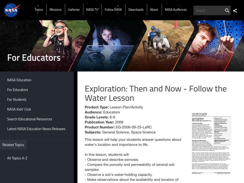 Nasa: Exploration: Then and Now: Follow the Water Lesson Website