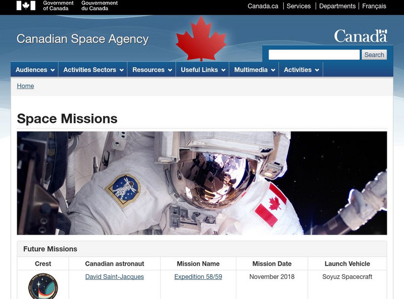 Canadian Space Agency: Canadian Astronauts Space Missions Website