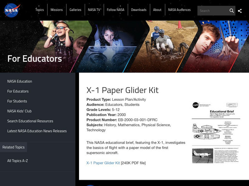 Nasa: X1 Paper Glider Kit Activity Nasa: X1 Paper Glider Kit Activity