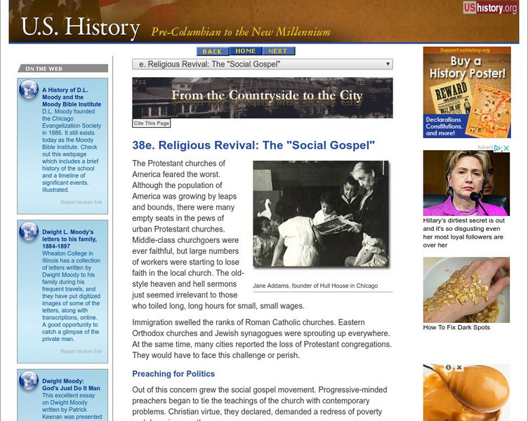 U.s. History: Religious Revival: The "Social Gospel" Website U.s. History: Religious Revival: The "Social Gospel" Website