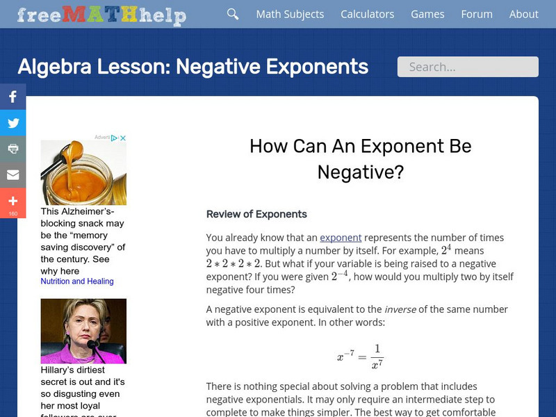 Free Math Help: Solving Negative Exponents Unit Plan Free Math Help: Solving Negative Exponents Unit Plan