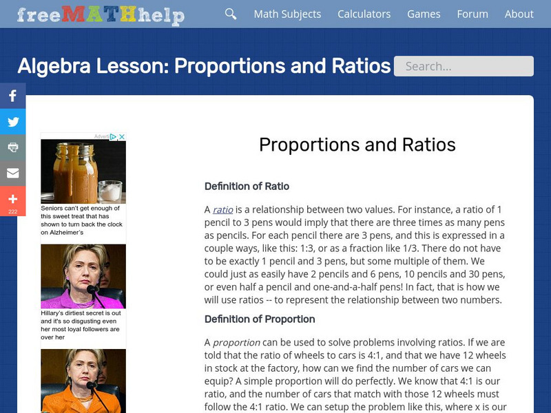 Free Math Help: Proportions and Ratios Activity Free Math Help: Proportions and Ratios Activity