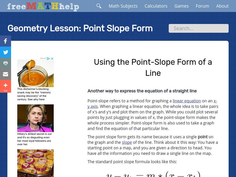 Free Math Help: Point Slope Form Activity Free Math Help: Point Slope Form Activity