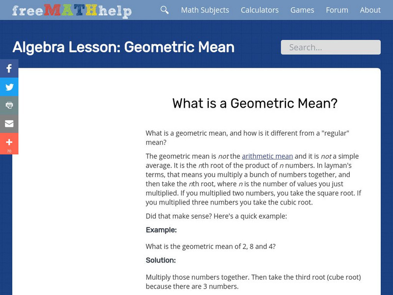 Free Math Help: Geometric Mean Activity