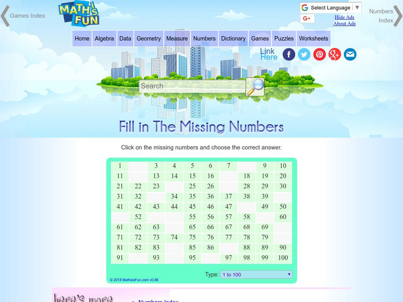 Math Is Fun: Fill in the Missing Numbers Interactive Math Is Fun: Fill in the Missing Numbers Interactive