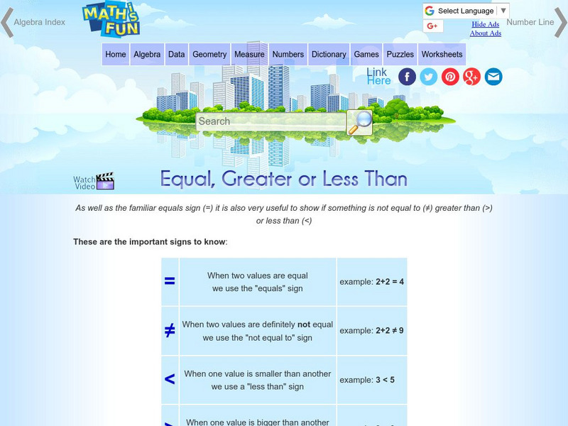 Math Is Fun: Equal, Greater, or Less Than Handout Math Is Fun: Equal, Greater, or Less Than Handout