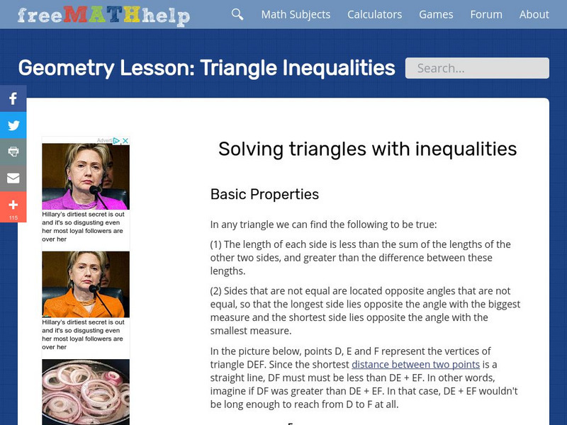 Free Math Help: Triangle Inequalities Activity Free Math Help: Triangle Inequalities Activity