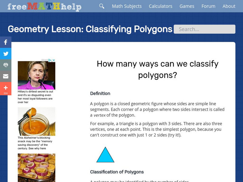 Free Math Help: Classification of Polygons and Triangles Unit Plan Free Math Help: Classification of Polygons and Triangles Unit Plan