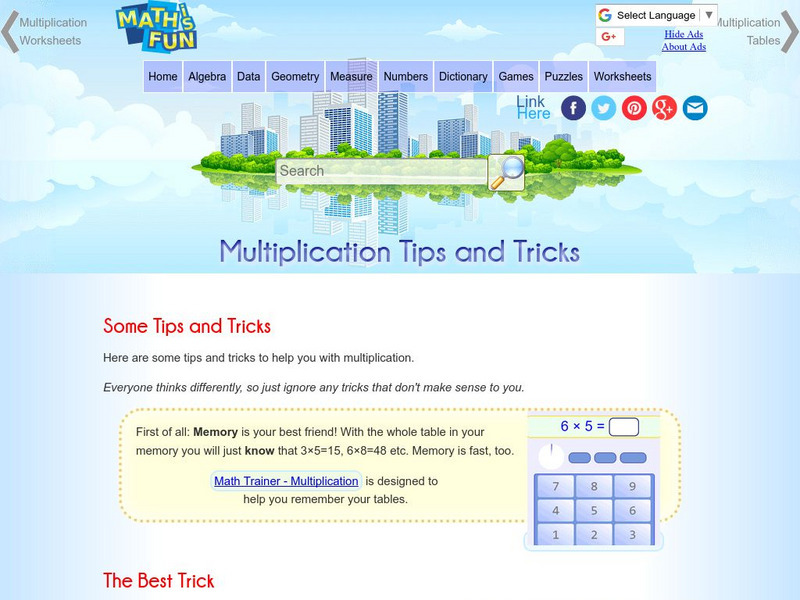Math Is Fun: Multiplication Tips and Tricks Activity Math Is Fun: Multiplication Tips and Tricks Activity