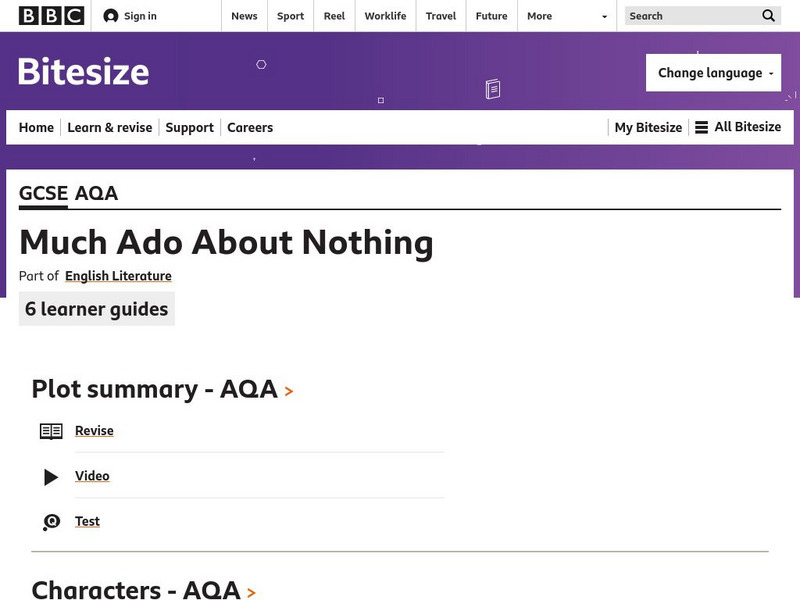 Bbc: Gcse Bitesize: "Much Ado About Nothing" Study Guide