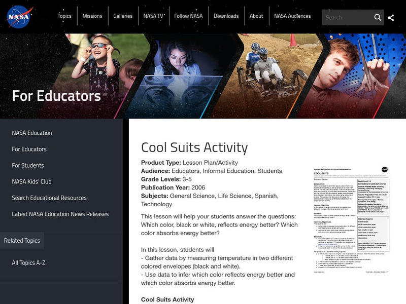 Nasa: Cool Suits Activity Lesson Plan Nasa: Cool Suits Activity Lesson Plan