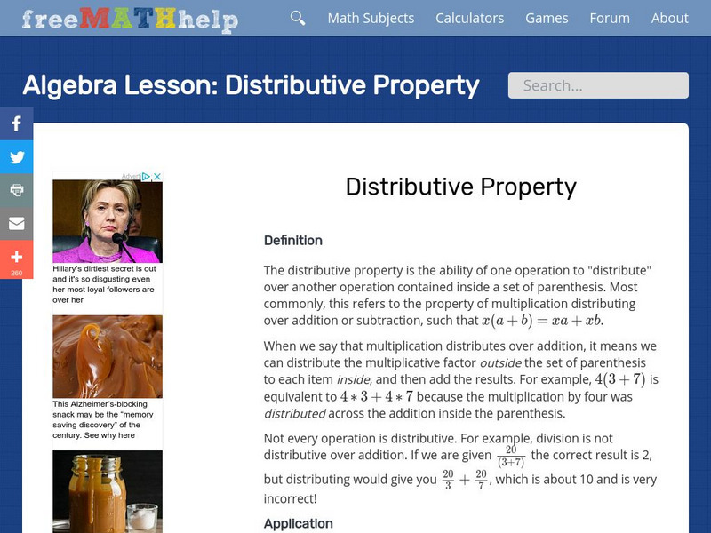 Free Math Help: Distributive Property Activity Free Math Help: Distributive Property Activity