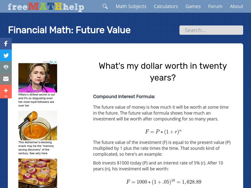 Free Math Help: Future Value Activity Free Math Help: Future Value Activity