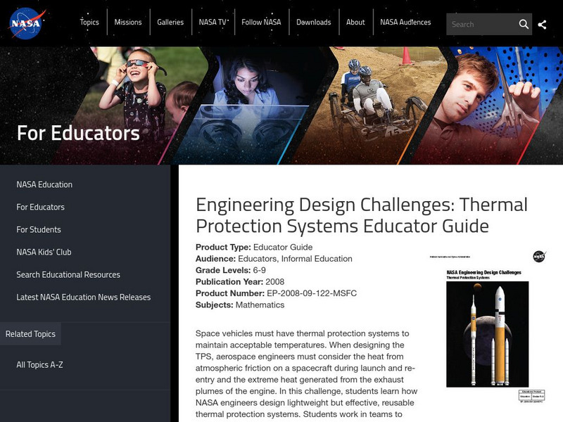 Nasa: Engineering Design Challenges: Thermal Protection Systems Educator Guide Website Nasa: Engineering Design Challenges: Thermal Protection Systems Educator Guide Website