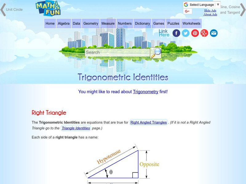 Math Is Fun: Trigonometric Identities Activity Math Is Fun: Trigonometric Identities Activity