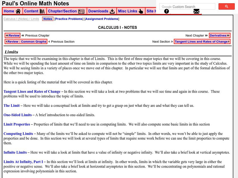 Paul's Online Notes: Calculus I: Limits Activity Paul's Online Notes: Calculus I: Limits Activity