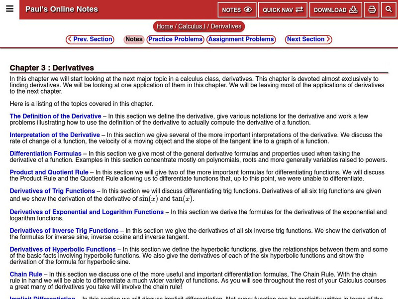 Paul's Online Notes: Calculus I: Derivatives Activity Paul's Online Notes: Calculus I: Derivatives Activity