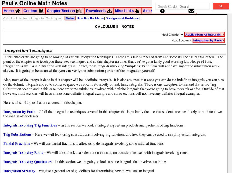 Paul's Online Notes: Calculus Ii: Integration Techniques Activity Paul's Online Notes: Calculus Ii: Integration Techniques Activity