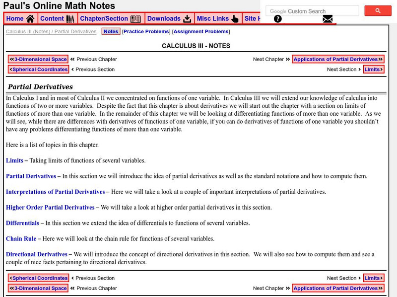 Paul's Online Notes: Calculus Iii: Partial Derivatives Activity Paul's Online Notes: Calculus Iii: Partial Derivatives Activity