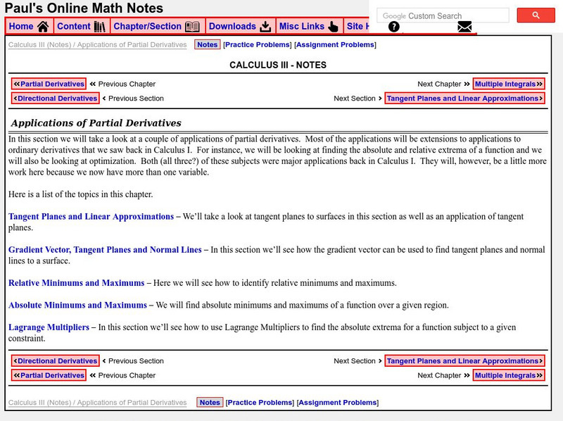 Paul's Online Notes: Calculus Iii: Applications of Partial Derivatives Activity Paul's Online Notes: Calculus Iii: Applications of Partial Derivatives Activity