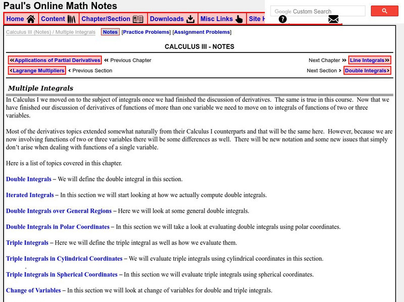 Paul's Online Notes: Calculus Iii: Multiple Integrals Activity Paul's Online Notes: Calculus Iii: Multiple Integrals Activity