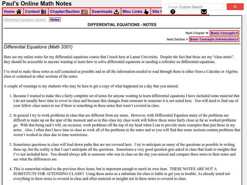Paul's Online Notes: Differential Equations Activity Paul's Online Notes: Differential Equations Activity