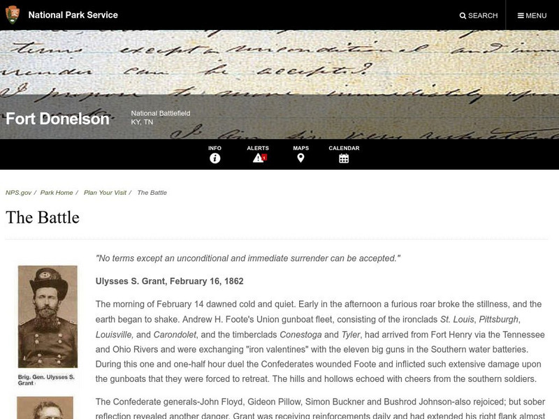National Park Service: Fort Donelson Natl Battlefield: The Battle of Fort Donelson Website National Park Service: Fort Donelson Natl Battlefield: The Battle of Fort Donelson Website