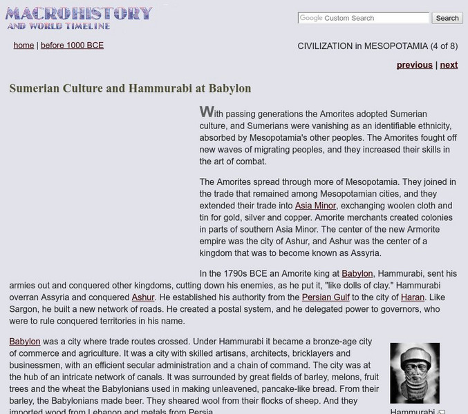 Macrohistory: Sumerian Culture and Hammurabi at Babylon Website Macrohistory: Sumerian Culture and Hammurabi at Babylon Website