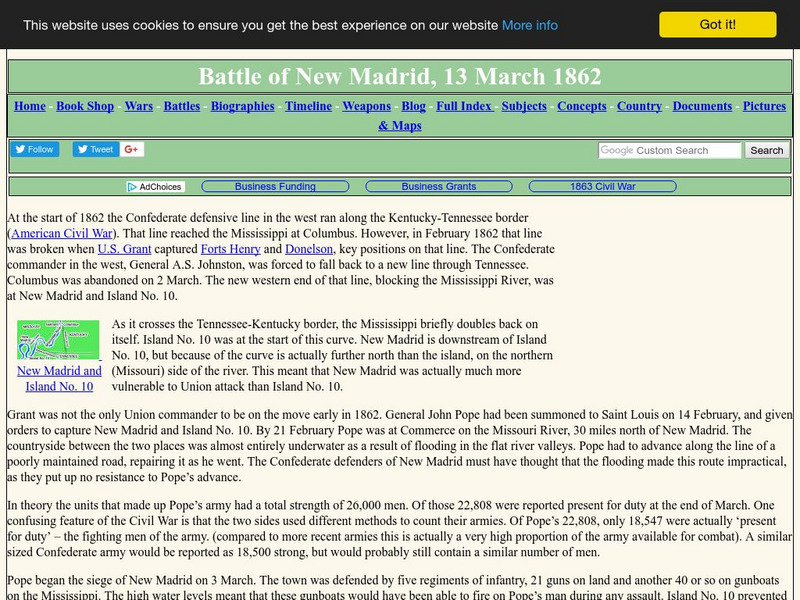 Military History Encyclopedia on the Web: Battle of New Madrid, 13 March 1862 Handout Military History Encyclopedia on the Web: Battle of New Madrid, 13 March 1862 Handout