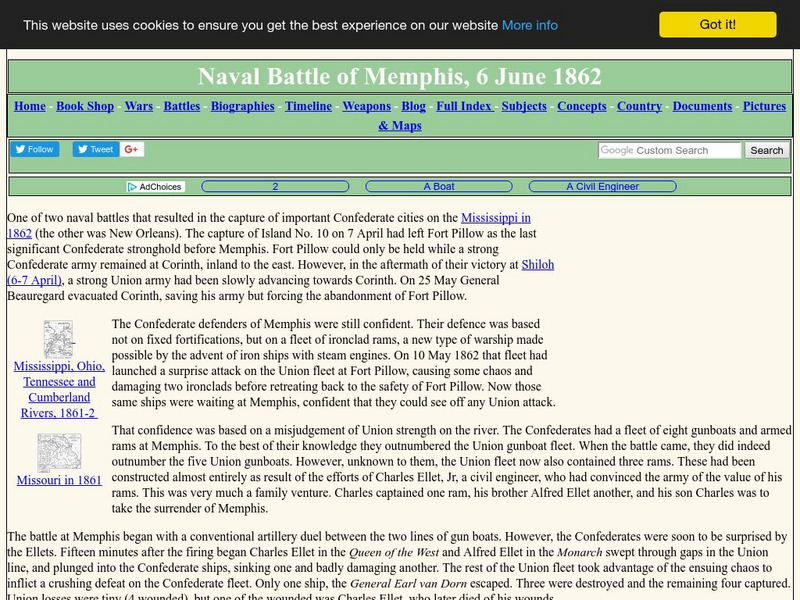 Military History Encyclopedia on the Web: Naval Battle of Memphis, 6 June 1862 Handout Military History Encyclopedia on the Web: Naval Battle of Memphis, 6 June 1862 Handout
