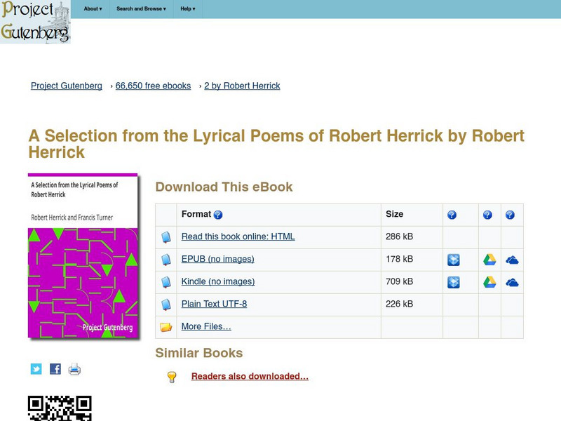Project Gutenberg: A Selection From the Lyrical Poems of Robert Herrick eBook