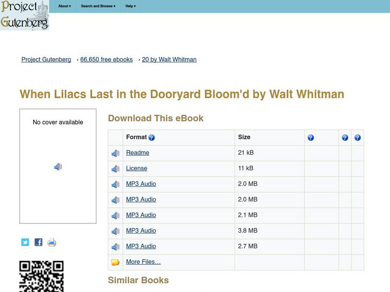 Project Gutenberg: When Lilacs Last in the Dooryard Bloom'd by Walt Whitman Audio