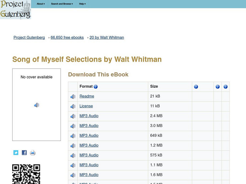 Project Gutenberg: Song of Myself Selections by Walt Whitman Audio