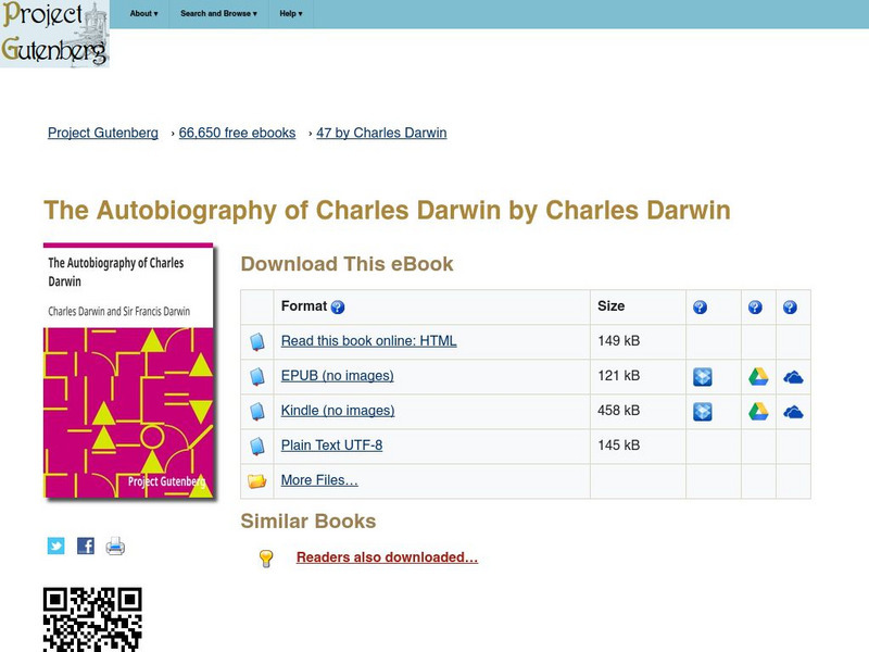 Project Gutenberg: The Autobiography of Charles Darwin eBook Project Gutenberg: The Autobiography of Charles Darwin eBook